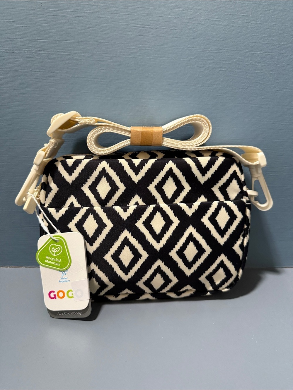 GOGO Black & Cream Geometric Crossbody Bag